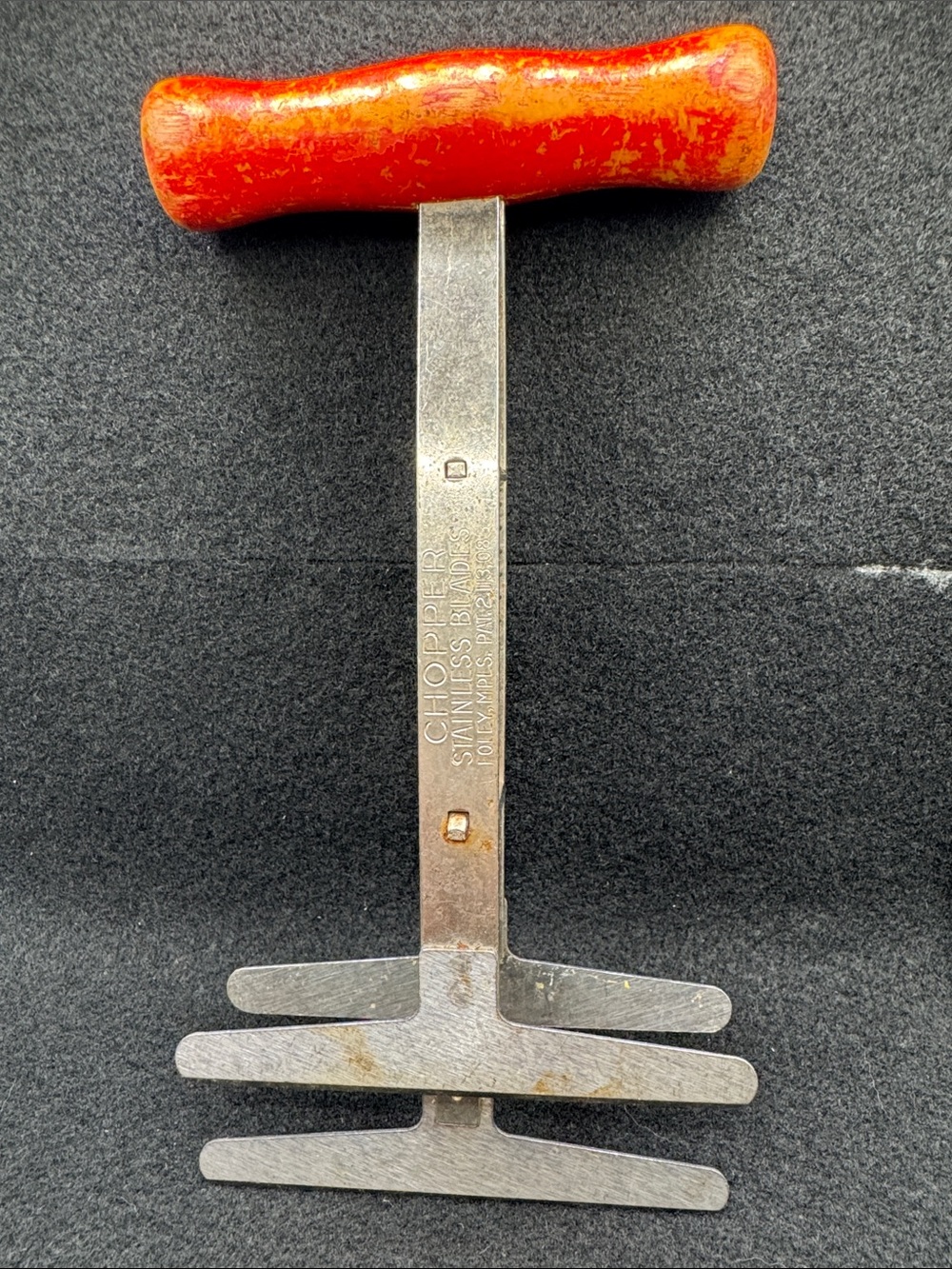 Vintage Foley Chopper Spring Loaded 3 Blades Red Wood Handle Pat#2113085 Works
